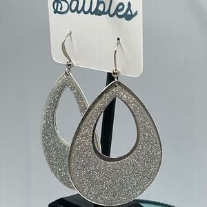 Baubles Teardrop Glitter Silver Dangle Earring